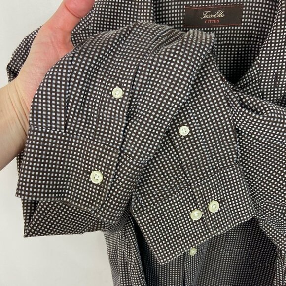 Tasso Elba Button Down Checked Shirt‎ Size Large Cotton Brown Blue Casual Dress - Picture 6 of 12